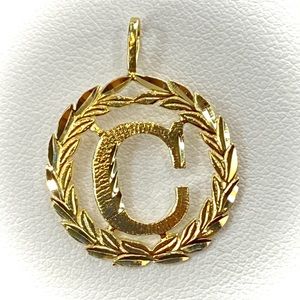 14K Solid Gold Letter Initial C Pendant Charm